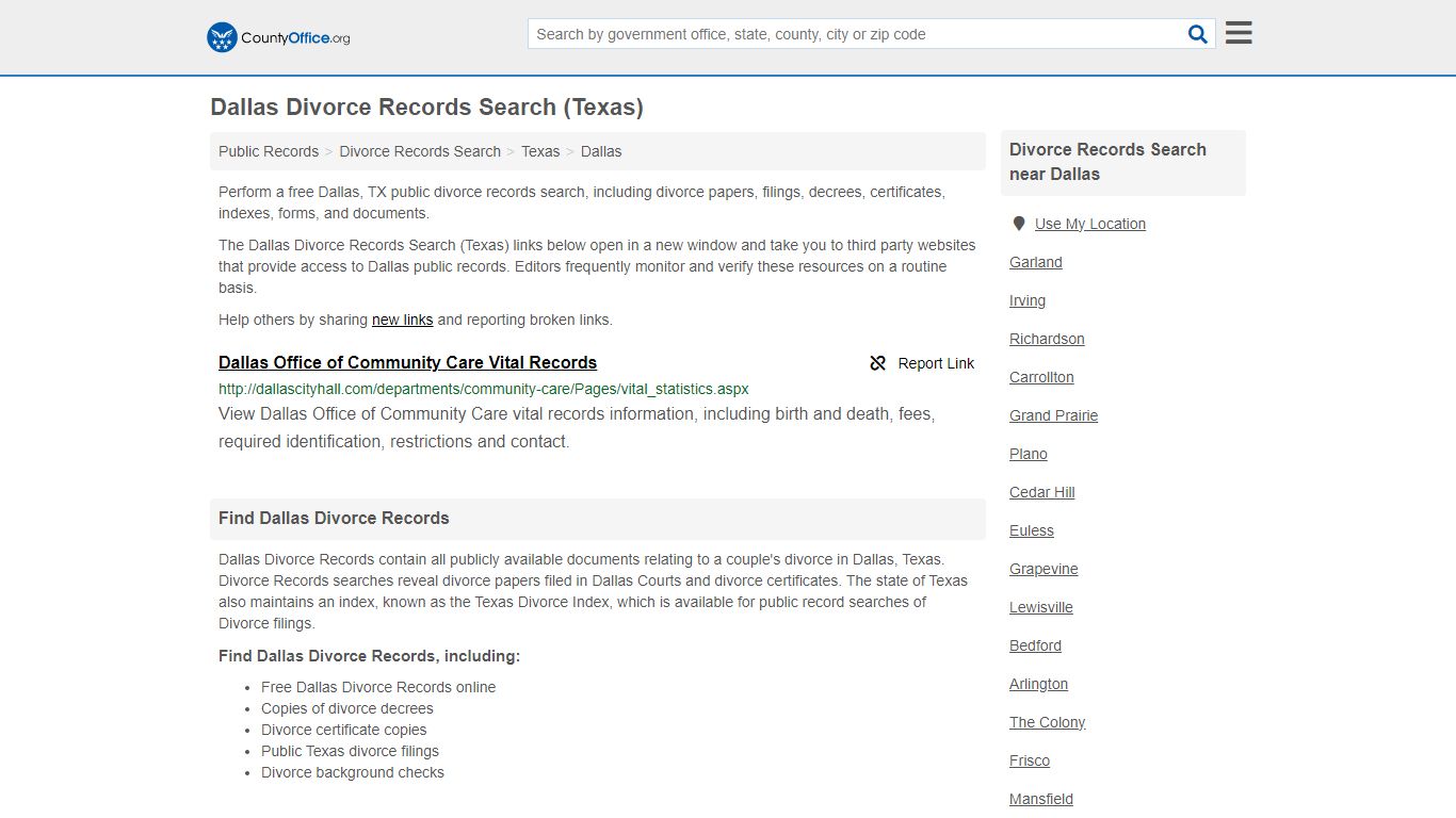 Dallas Divorce Records Search (Texas) - County Office